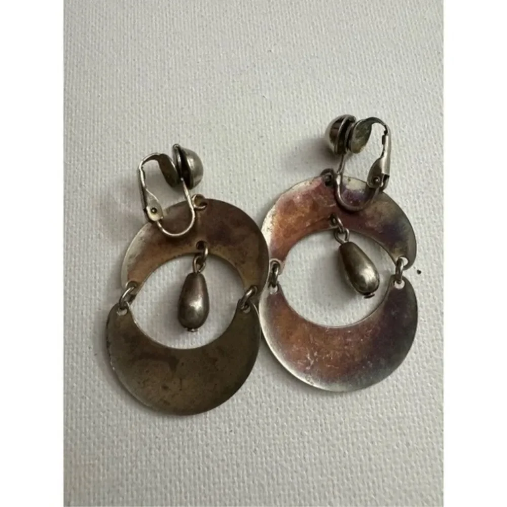 Vintage Womens Chunky Silver Tone Open Bead Dangle Clip On Earrings 80s 90s Y2K‎
